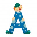 Lettre d&eacute;corative clown en bois - Janod - A (bleu)