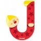 Lettre clown Janod J rouge, lettre décorative en bois prénom de bébé Janod