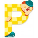 Lettre décorative en bois Janod clown - lettre P jaune, une idée de cadeau originale pour le prénom de bébé