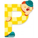 Lettre décorative en bois Janod clown - lettre P jaune, une idée de cadeau originale pour le prénom de bébé