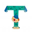 Lettre d&eacute;corative clown en bois - Janod - T (turquoise)