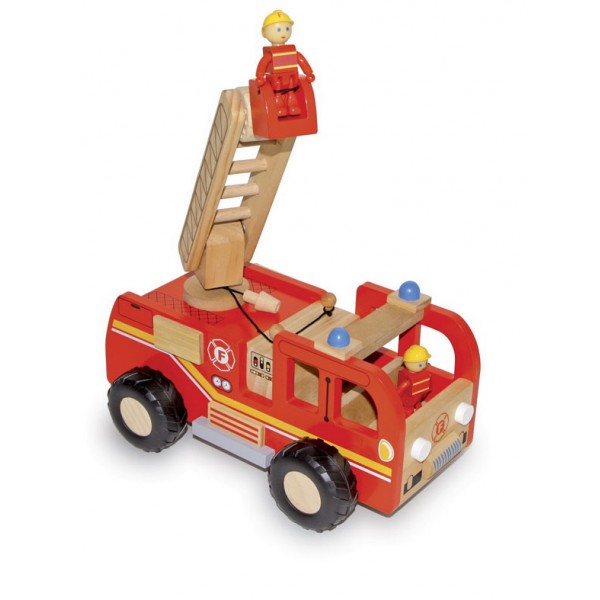 Camion de pompier en bois et ses 2 figurines - la fée du jouet