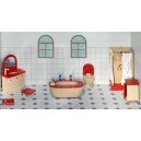 Salle de bain pour maison de poup&eacute;es en bois Goki