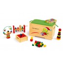 Coffre &agrave; jouets en bois avec 6 jeux