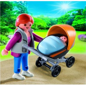 playmobil maman avec bébé poussette